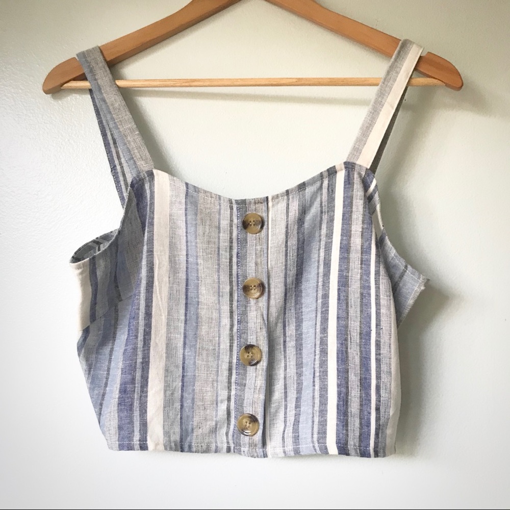 Only Rhonda Cropped Top Woven Blue Stripe Medium